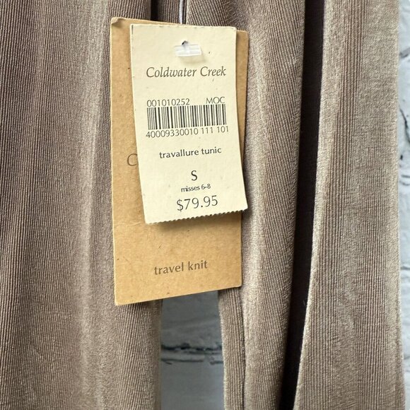 COLDWATER CREEK Women's Top Small Stretch Slinky Knit Long Sleeve Tan Tunic NWT - Picture 5 of 12